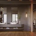 Modern Bedroom Interior Design With Wooden Floor Gray Walls Mirrors And Plant Decor