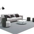 Modern Sofa Coffee Table Combination With Light Colored Upholstery Marble Top And Stools 3d model