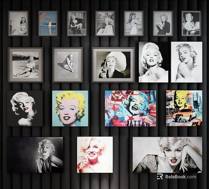 Marilyn Monroe Photo Wall Featuring Black And White Colorful Pop Art Style 3d model 