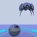 Mechanical Beetle Doll And Spherical Doll With Blue Light Background