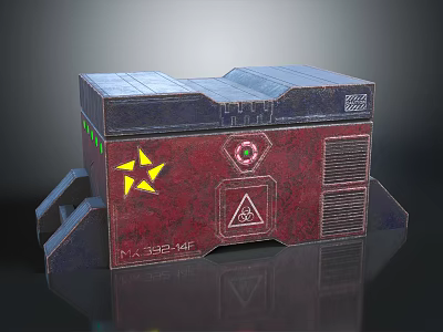 Red Blue Industrial Package Box With Yellow Star Symbol Warning Triangle Max 330V 40Hz Label 3d model