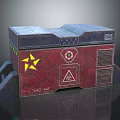 Red Blue Industrial Package Box With Yellow Star Symbol Warning Triangle Max 330V 40Hz Label