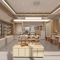 Modern Bakery Interior With Wooden Counters Fresh Baked Goods In Glass Display Cases And Stools