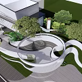 Modern Entrance Gate with Curved Pathway Lush Greenery and Lawn Landscaping