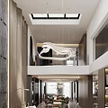 Spacious Duplex Living Room With Modern Chandelier And Minimalist Design