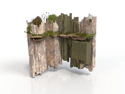 Modern Rock Formation Design With Moss Covered Platforms And Green Plants 3d model