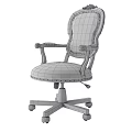 Elegant Beige Upholstered Table And Chair Set With Gold Trim Armrests And Wheels