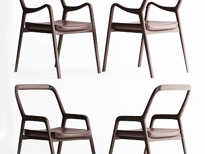 Modern Style Leisure Chairs With Wooden Frame And Leather Seat Shown In Multiple Views 3d model