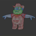 Cartoon 3D Character With Yellow Hat White Beard Red Plaid Shirt Blue Overalls Outstretched Arms