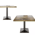 Two Modern Dining Tables With Textured Wooden Tops And Metal Square Base Legs