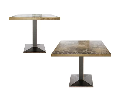 Two Modern Dining Tables With Textured Wooden Tops And Metal Square Base Legs 3d model
