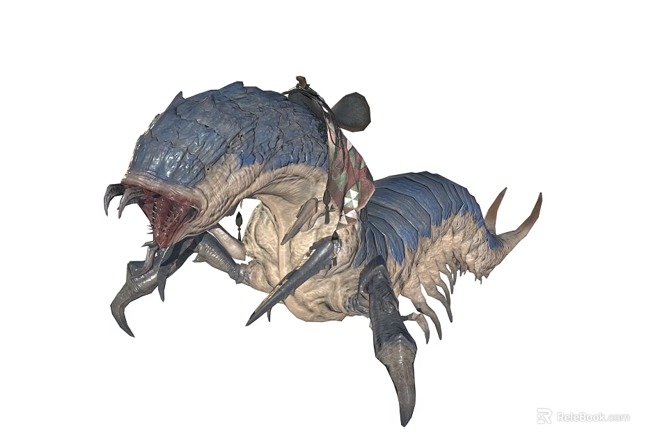 Warrior Rider Mounted On Giant Armored Monster Creature With Sharp Claws And Open Mouth 3d model 