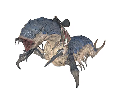 Warrior Rider Mounted On Giant Armored Monster Creature With Sharp Claws And Open Mouth 3d model