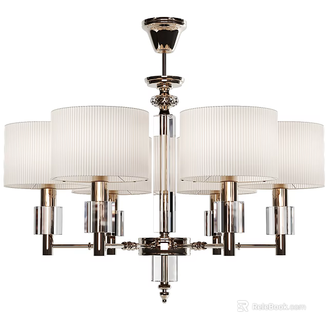 Elegant Modern Chandelier With Pleated White Shades And Metal Frame Glass Accents 3d model 