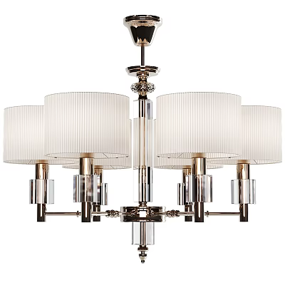 Elegant Modern Chandelier With Pleated White Shades And Metal Frame Glass Accents 3d model