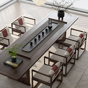 Tea Table and Chair Tea Set Wood Floor 3d model