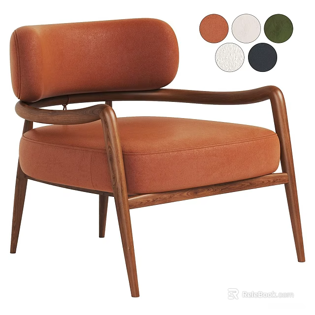 Stylish Orange Upholstered Accent Chair with Wooden Frame and Multiple Color Options 3d model 
