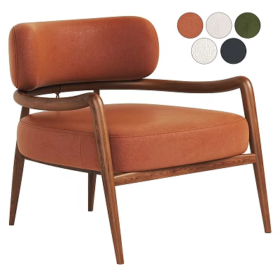 Stylish Orange Upholstered Accent Chair with Wooden Frame and Multiple Color Options 3d model