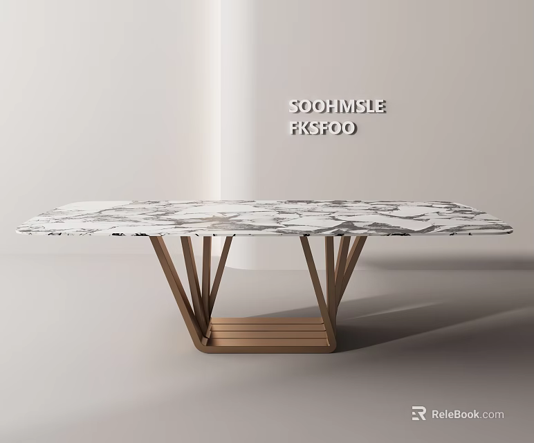 Modern Minimalist Dining Table With Marble Top And Geometric Wooden Legs 3d model 