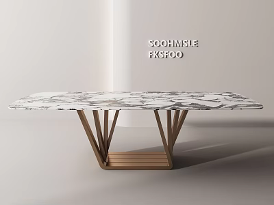 Modern Minimalist Dining Table With Marble Top And Geometric Wooden Legs 3d model