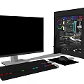Gaming Desktop Setup With Monitor Keyboard Mouse RGB PC Case And Transparent Side Panel