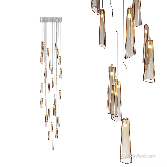 Modern Crystal Chandeliers With Hanging Glass Elements And Warm Lighting For Home Interior Decor 3d model 