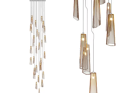 Modern Crystal Chandeliers With Hanging Glass Elements And Warm Lighting For Home Interior Decor 3d model