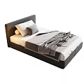 Modern Single Bed with Dark Headboard White Bed Sheet Gray Blanket and Pillows