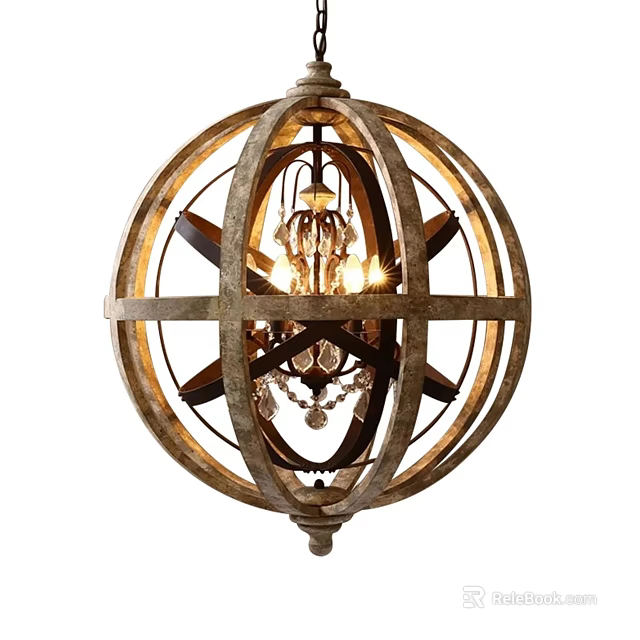 Decorative Spherical Chandelier With Crossed Metal Frame And Illuminated Bulbs Design 3d model 