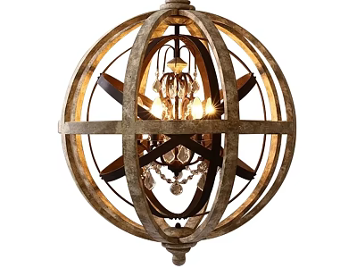 Decorative Spherical Chandelier With Crossed Metal Frame And Illuminated Bulbs Design 3d model