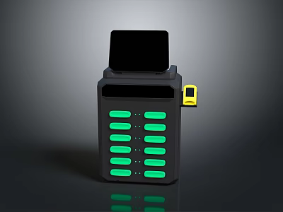 Black Electronic Terminal With Green Illuminated Buttons Yellow Slot And Screen 3d model