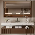 Modern Bathroom Cabinet Design With Marble Countertop LED Mirror Drawers Towels And Toiletries