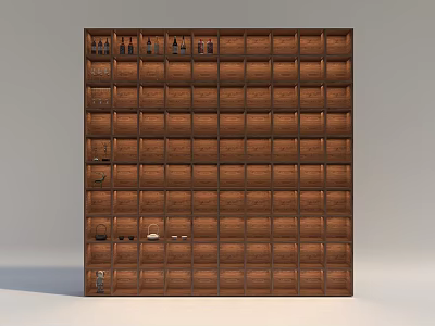 Brown Wooden Wine Cabinet Featuring Multiple Storage Compartments For Wine Bottles And Glasses 3d model