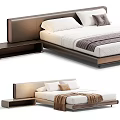 Modern Double Bed With Upholstered Headboard White Pillows Brown Throw Blanket And Wooden Frame