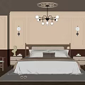 Elegant Classic Bedroom Interior With Wooden Headboard Chandelier Wall Lamps And Area Rug