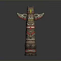 Traditional Totem Pole With Eagle Head And Carved Faces In Modern Display Setting