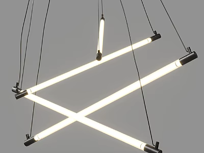 Modern Linear Chandelier with Minimalist Cross Design Hanging White Light Tubes 3d model
