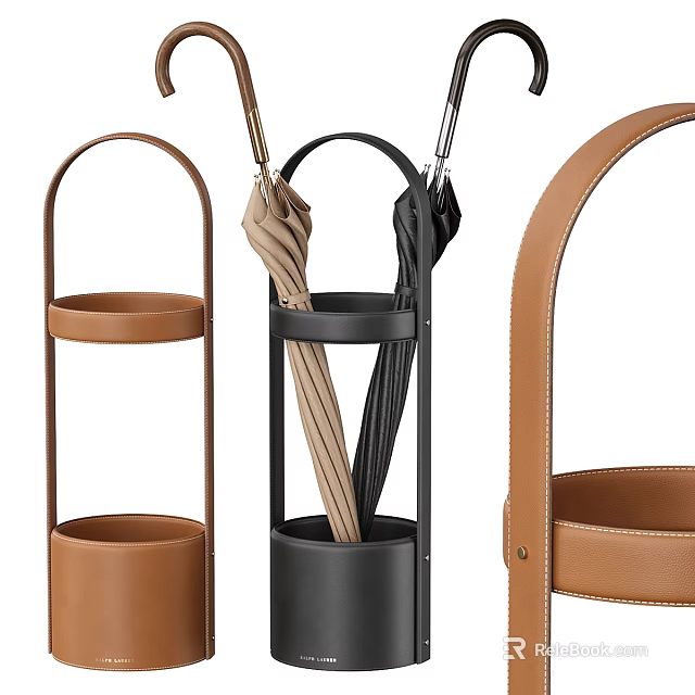 Modern Umbrella Stand With Leather And Metal Design For Home Storage Solutions 3d model 