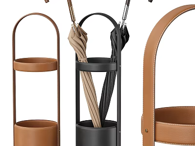 Modern Umbrella Stand With Leather And Metal Design For Home Storage Solutions 3d model