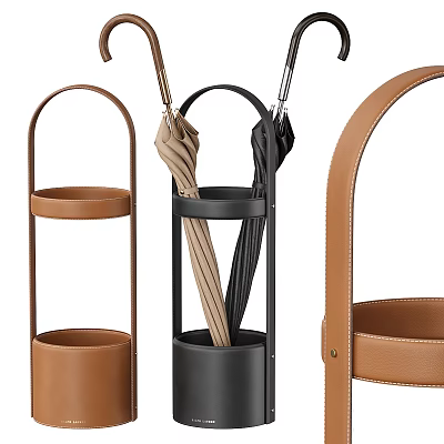 Modern Umbrella Stand With Leather And Metal Design For Home Storage Solutions 3d model