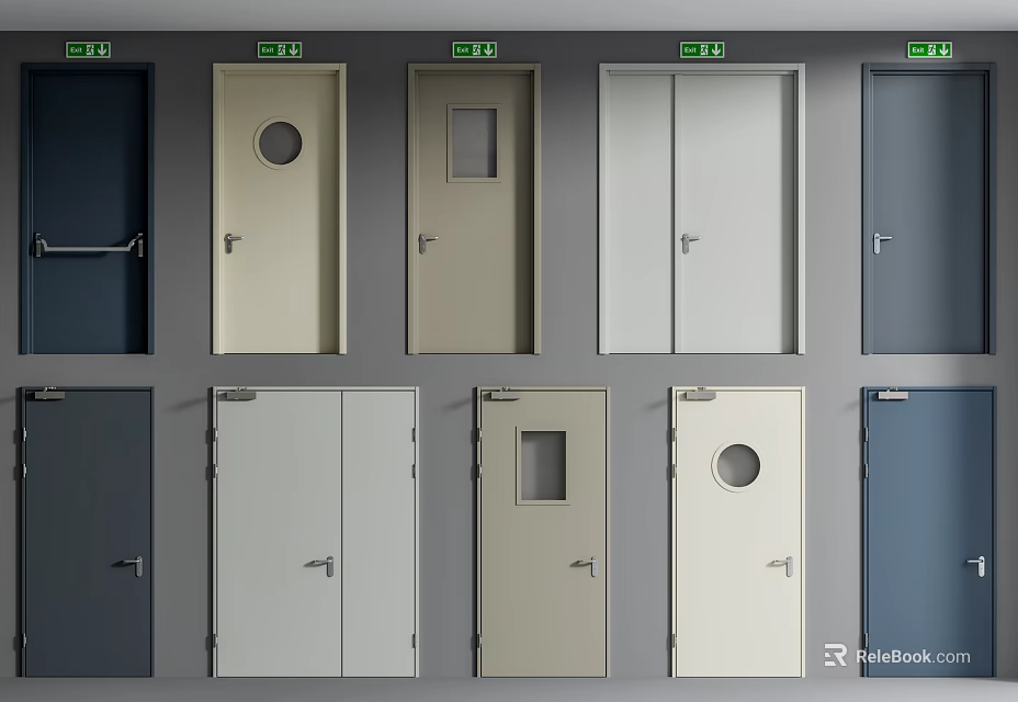 Various Interior Doors With Different Designs Colors And Window Styles 3d model