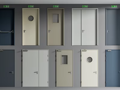 Various Interior Doors With Different Designs Colors And Window Styles 3d model