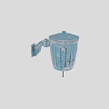 Blue Worn Trash Can With Side Handle And Rustic Surface Design