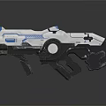 Futuristic Sci Fi Weapon With White Blue And Black Mechanical Design And 3D Rendering Details