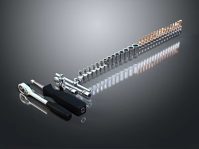 Useful Household Tool Set With Different Size Sockets And Socket Wrenches 3d model