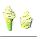 Delicious Green Tea Mango Ice Cream With Creamy Swirl In Cone And Cup Toppings