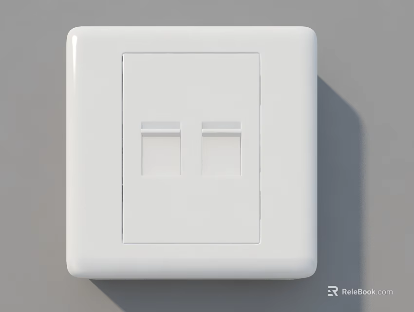 White Square Switch Panel With Two Ports On Gray Wall Surface 3d model 