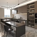 Modern Kitchen Interior Design With Island Counter Cabinets And Hanging Pendant Lights