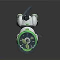 Futuristic Robot Dog With Transparent Helmet Green White Design And Mechanical Structure