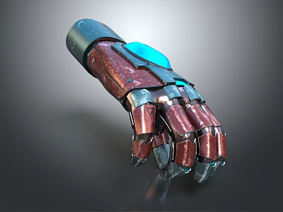 Futuristic Metallic Mechanical Arm With Red Blue Accents And Articulated Fingers 3d model